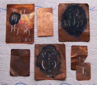 Alte Monogramm - Schablonen Aus Kupfer - Initialen - Ht Und Et - 1 - 5cm Hoch Bild