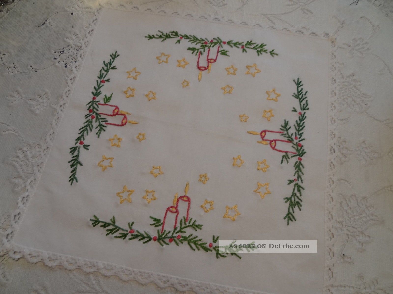 Weihnachtsdecke Advent/ Weihnachten Kerzen Tanne Viele,  Viele Sterne Handar Tischdecken Bild