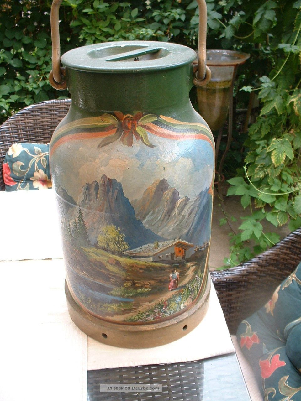 Antike,  Bemalte Milchkanne Ca 1940 Motiv Bergwelt,  Sehr Dekorativ Haushalt Bild