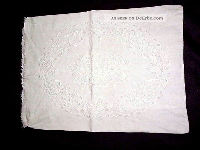 Antik Nostalgie Kissenbezug Lochstickerei Handarbeit Landhaus Stil Weißwäsche Bild