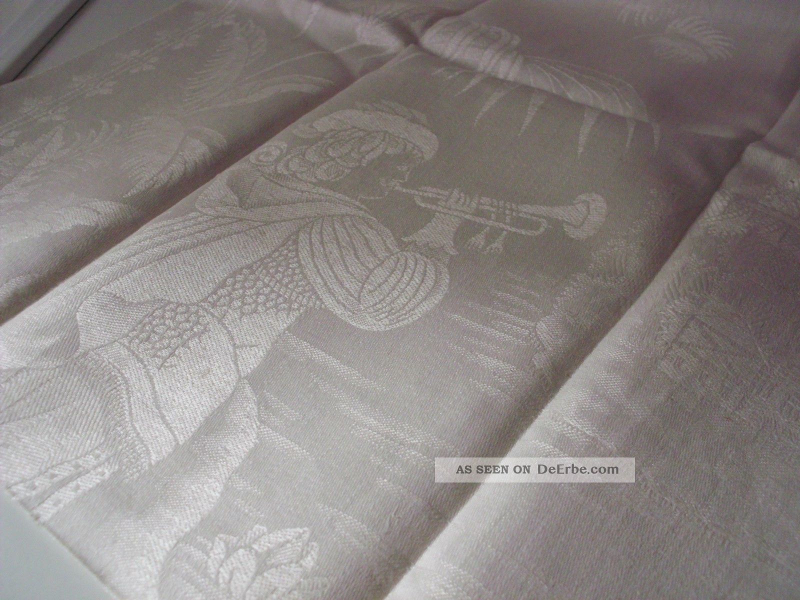 Antik überlang Handtuch Leinen Spruch Trompeter Burg Palmen Mg Nostalgie Shabby Weißwäsche Bild