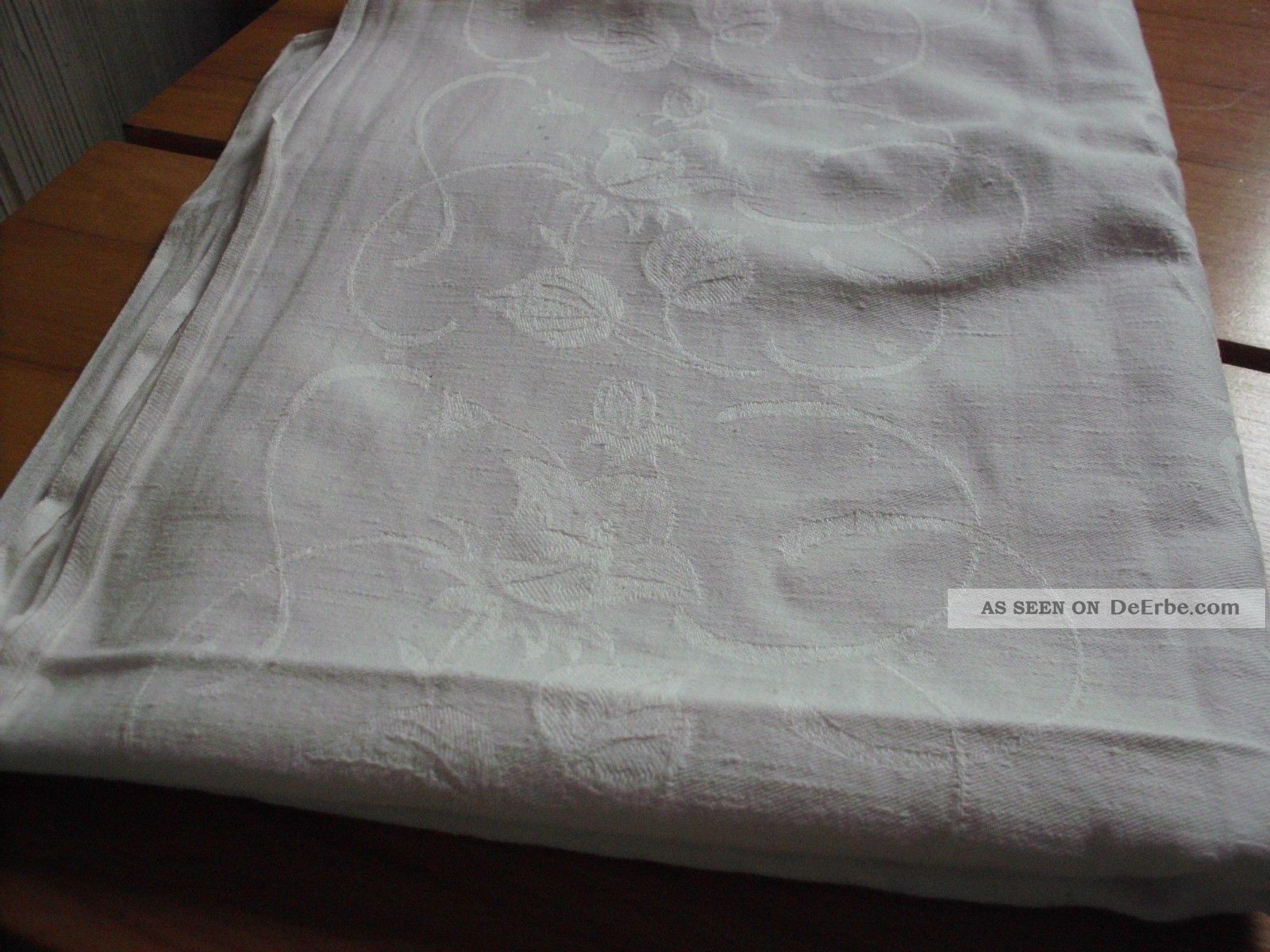 Alte Tischdecke Damast Glockenblumen Monogramm Shabby Landhaus Tischdecken Bild