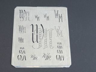 Nr.  56 Monogramm Schablone Wm - Mw Jugendstil Weißblech 18,  8 X 15,  5 Weissstickerei Bild