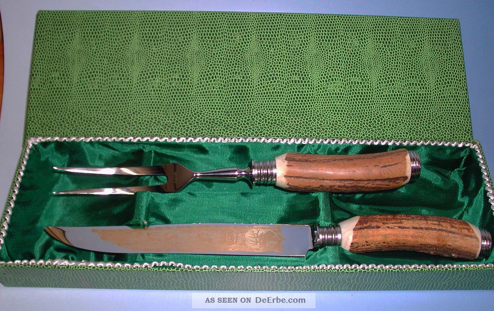 Tranchierbesteck Messer&fleischgabel Jagdmotiv,  Horngriffe In Ovp,  Unbenutzt Haushalt Bild