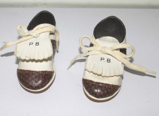 Pb Schuhe Braun - Weiß Für Große Puppen 10 Bis 11 Cm Lang Bild