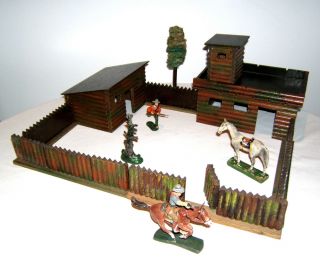 Wildwest Holz - Fort,  Kleine Ranch,  Elastolin Hausser,  Sehr Gut. Bild