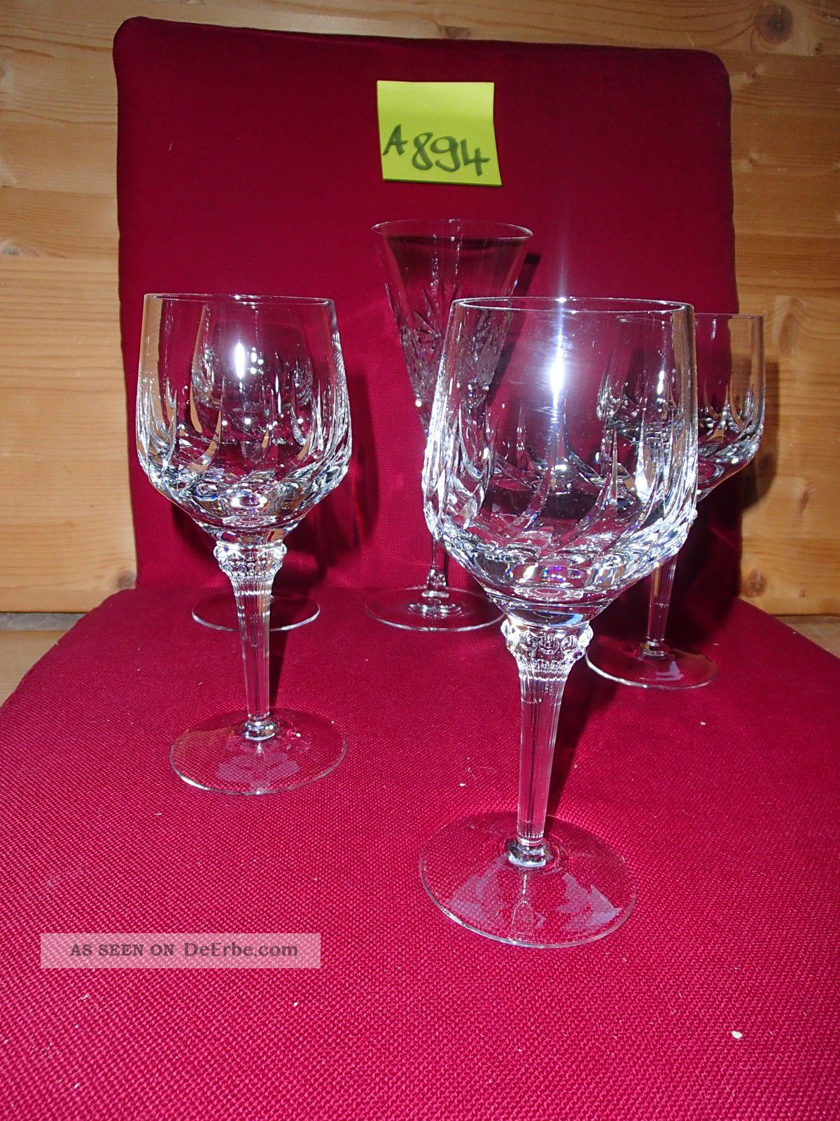 Bleikristall Geschliffen = Insgesamt 5 Gläser = 1 Sektglas,  4 Weingläser – Zust Kristall Bild