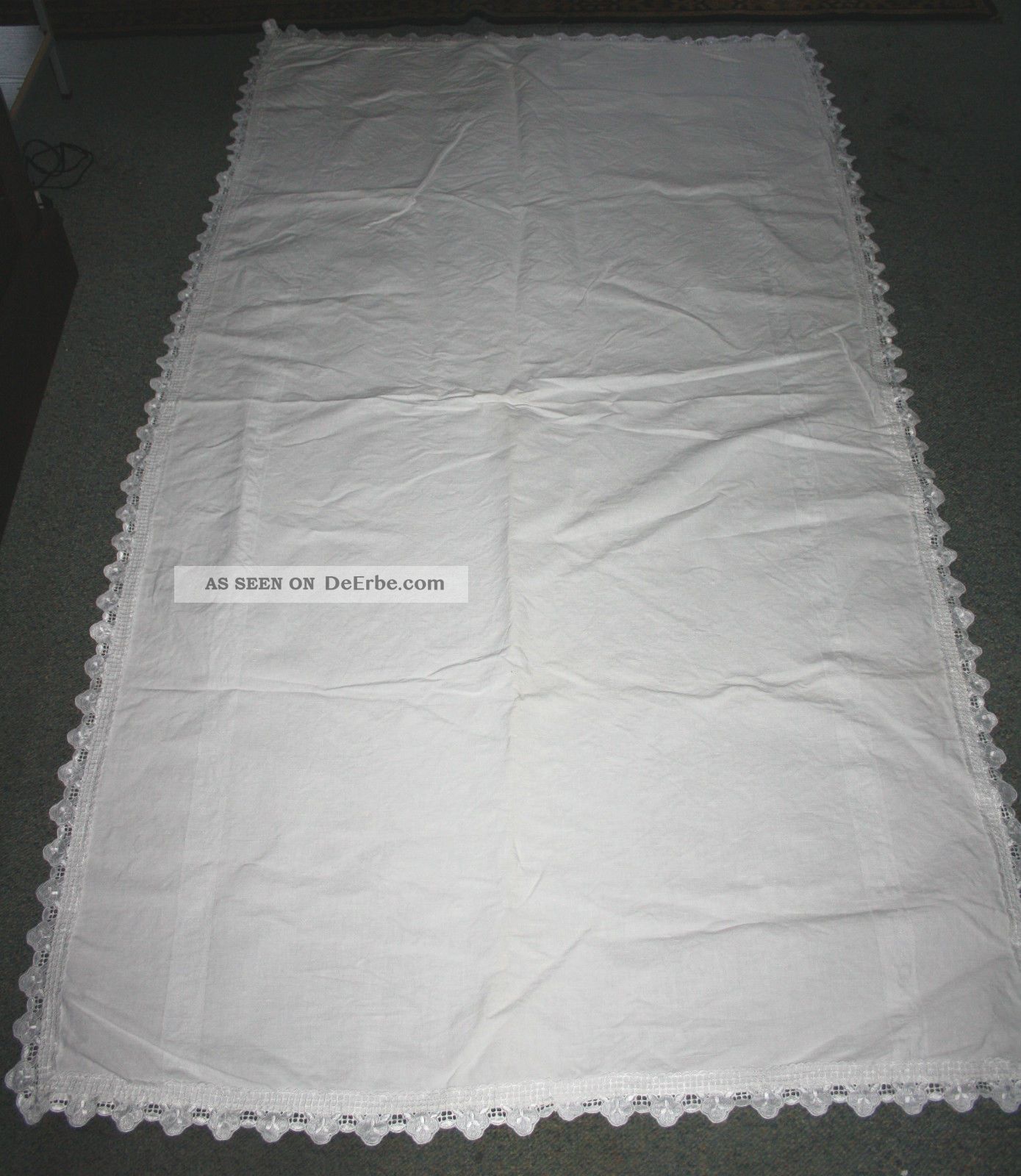 Tischdecke,  Leinen,  Spitze,  Alt,  Ca.  205 X 115 Cm,  Tafel,  Tisch,  Dekoration Tischdecken Bild