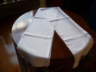 Große Weiße Baumwolle Tischdecke Tafeltuch Hübsches Muster Sehr Gut - Damast ? Bild