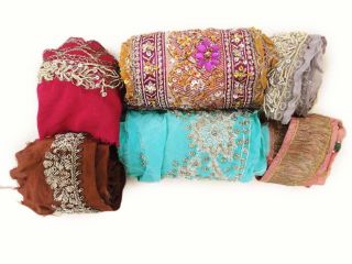 Weinlese - Indien 6x Sari Border Hand Perlen Multicolor Lace Trim 1yd Sarong Bild