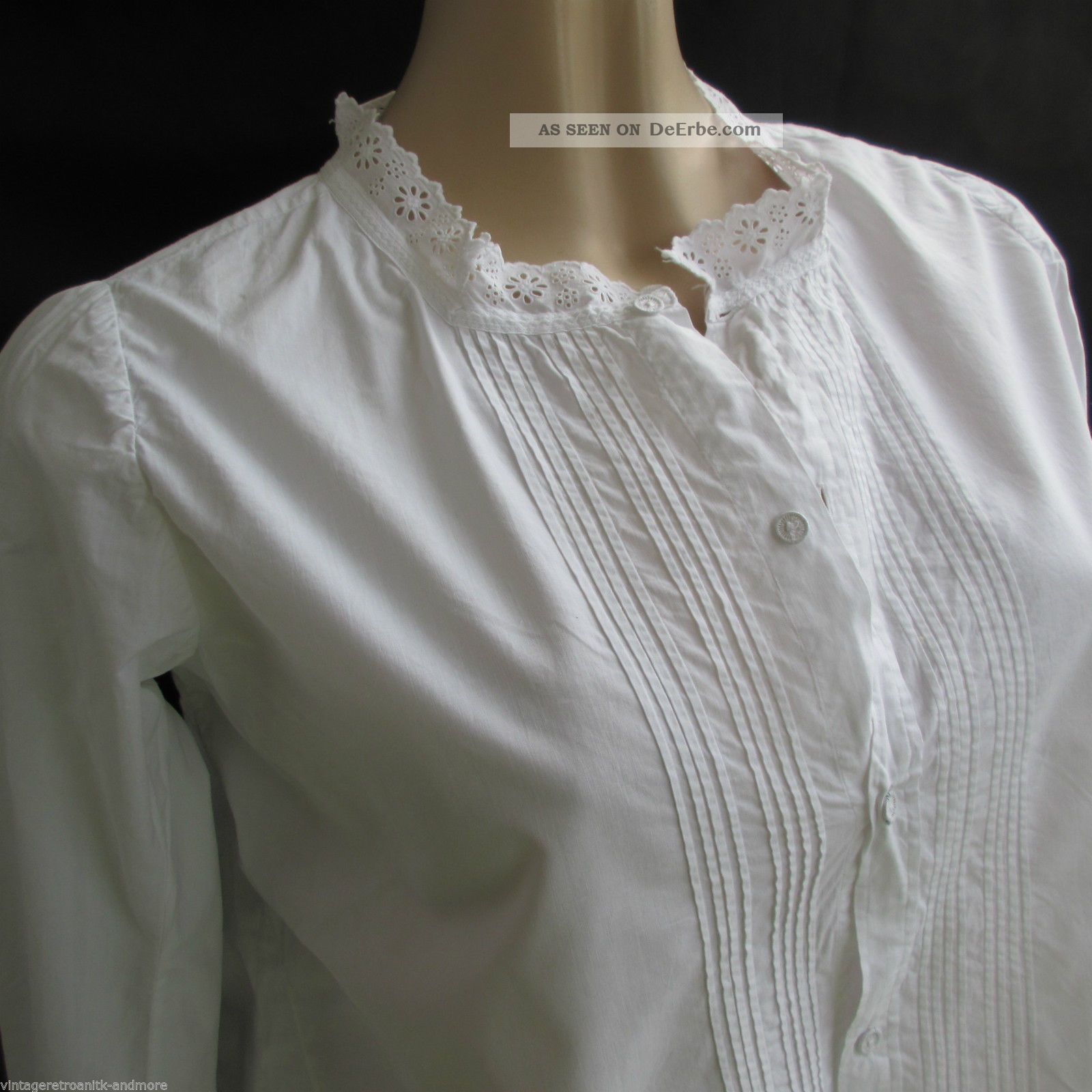 Antike Leinenbluse Mit Rüschen Lochstickerei Leibwäsche Mittelalter Rollenspiele Textilien & Weißwäsche Bild