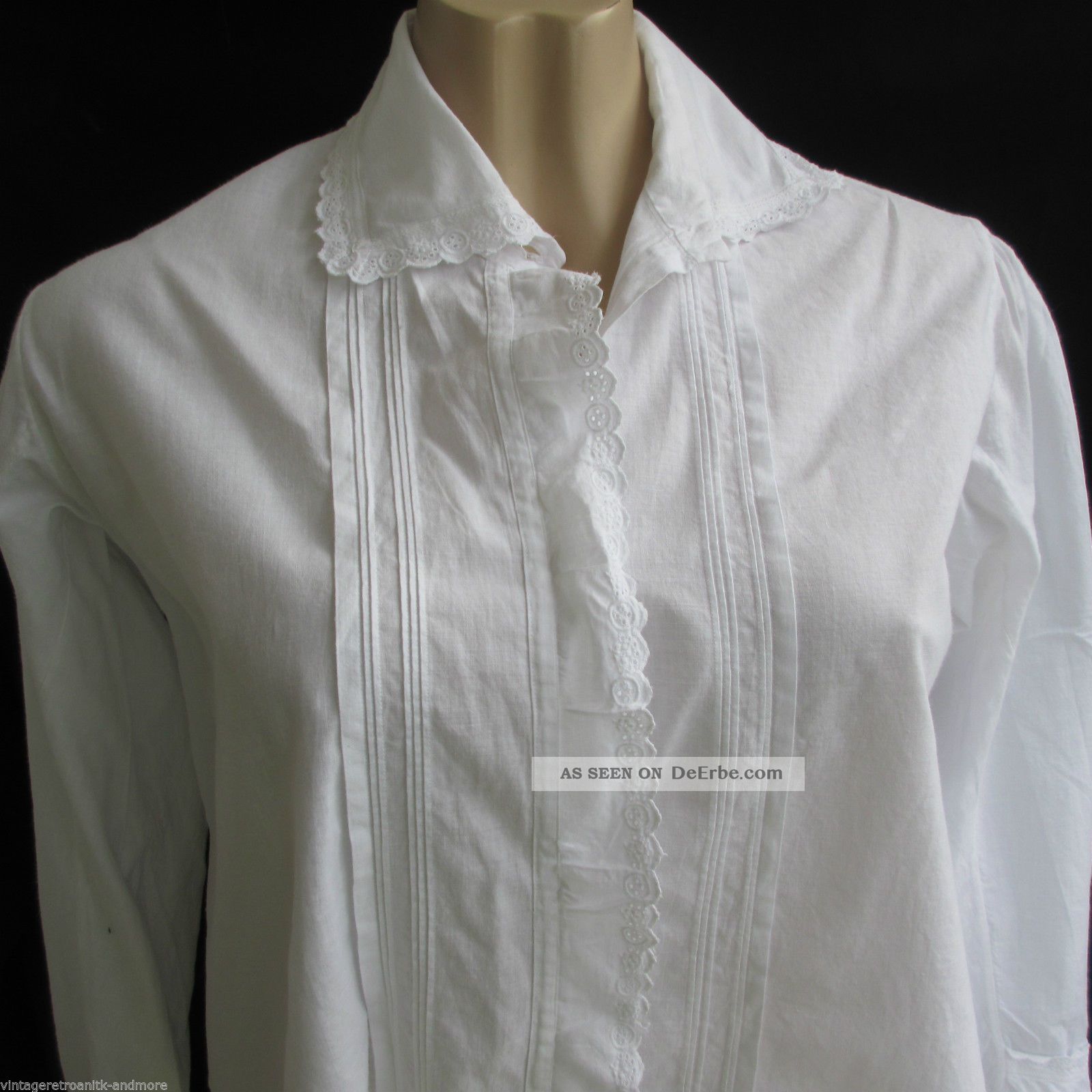 Antike Leinenbluse Mit Rüschen Lochstickerei Leibwäsche Mittelalter Rollenspiele Textilien & Weißwäsche Bild