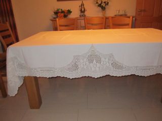 Tischdecke,  Tafeldecke,  Weißwäsche,  Alt,  Weiss Mit Spitze,  Größe Ca.  1,  45x2,  55 M Bild
