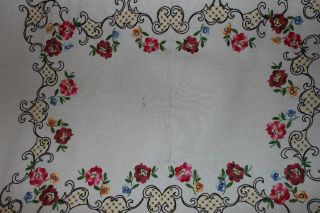 Antik Leinen Tischdecke Bunte Blumen Stickerei, Bild