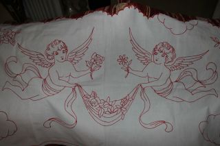 Eine Antik Groß Wändbehänge Tolle Rot Engel Stickerei Bild