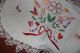 Eine Antik Groß Oval Leinen Laufer Blumen Stickerei,  Klöppelspitze Tischwäsche Bild 3