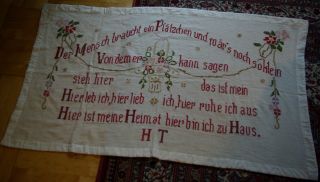 Antik Spruchtuch Tischdecke Decke Stickerei Handarbeit Ca.  90 Jahre Alt Top Bild