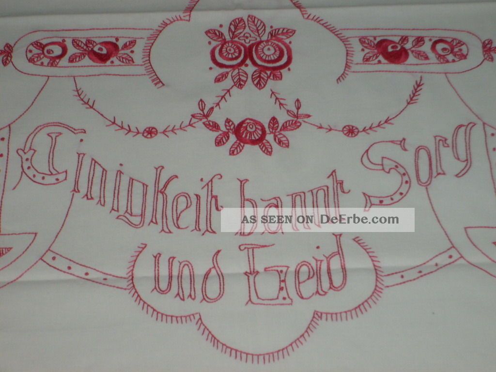 Ca.  100 Jahre Altes Überhandtuch Mit Spruch. Weißwäsche Bild