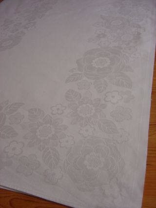 Damast - Tischdecke,  Creme - Weiß,  Einwebmuster: Blumen,  128 X 158 Cm,  Unbenutzt Bild