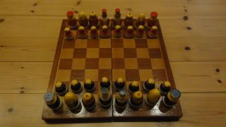 Großes Schachspiel Schachfiguren Handarbeit Antik Holz Schach Holzschachspiel Bild