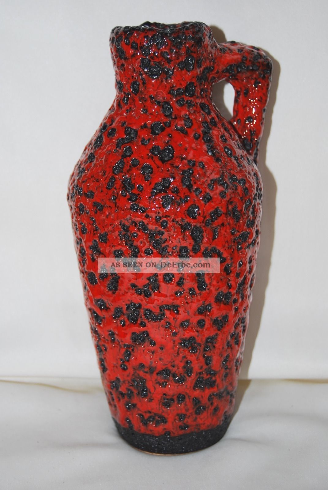 Rare Fat Lava Vase Krugvase Henkelvase Signiert Höhe Ca.  21 Cm Rot Schwarz 1970-1979 Bild