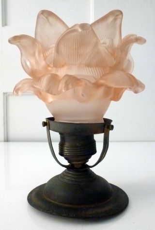 Jugendstil Lampe Deckenlampe,  Messing,  Glas „rosa Blüte“,  Frankreich Um 1900 Bild