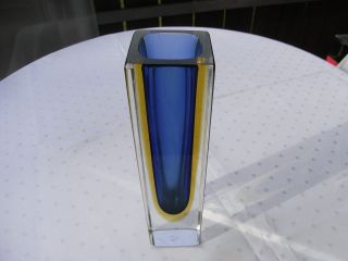 Murano Sommerso Blockvase Vase Blumenvase Blau - Gelb - Klar 21,  5 Cm Bild