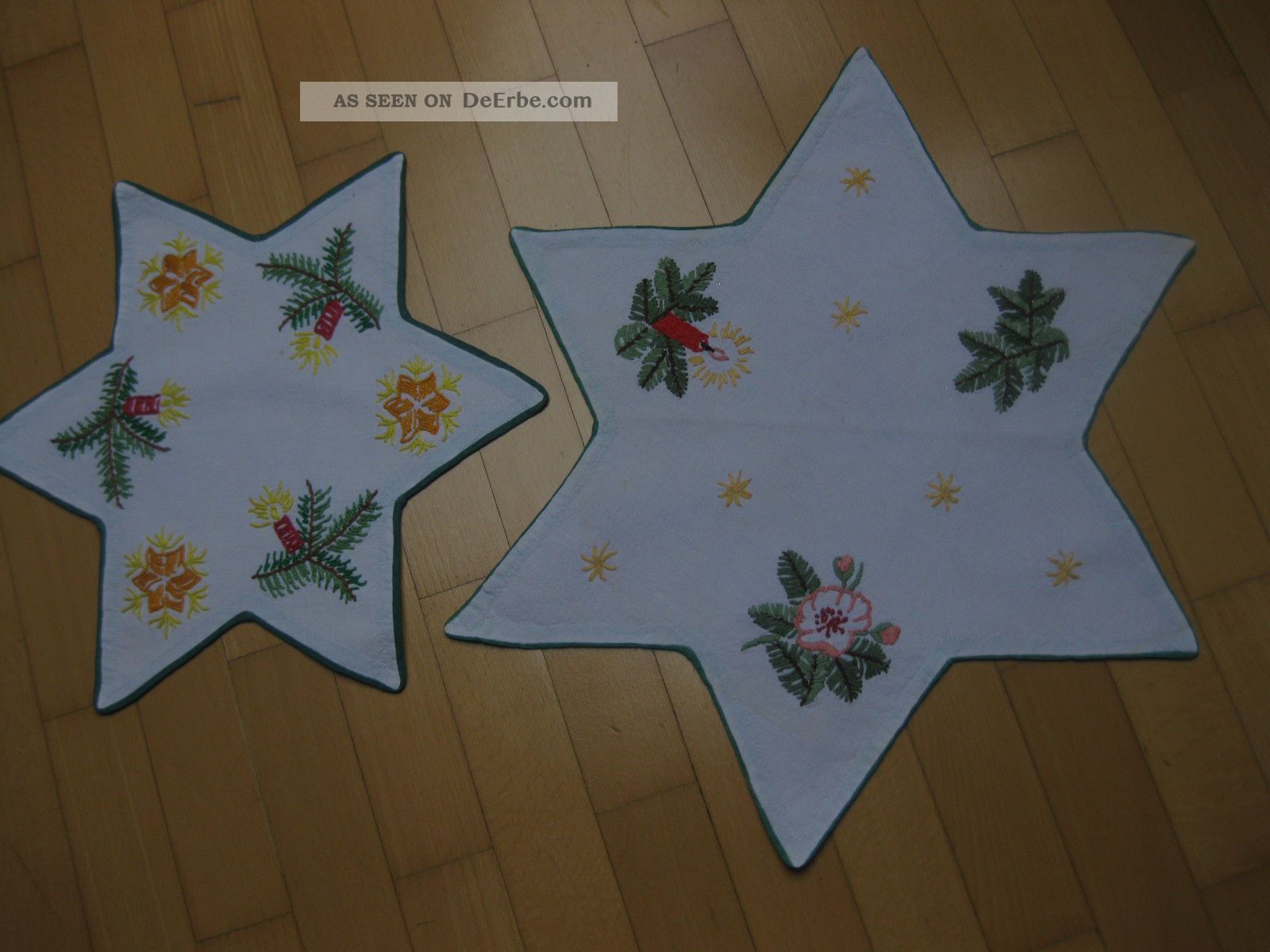 Deckchen Weihnachten Handarbeit 50er Jahre Stickerei Sternförmig Tischwäsche Bild