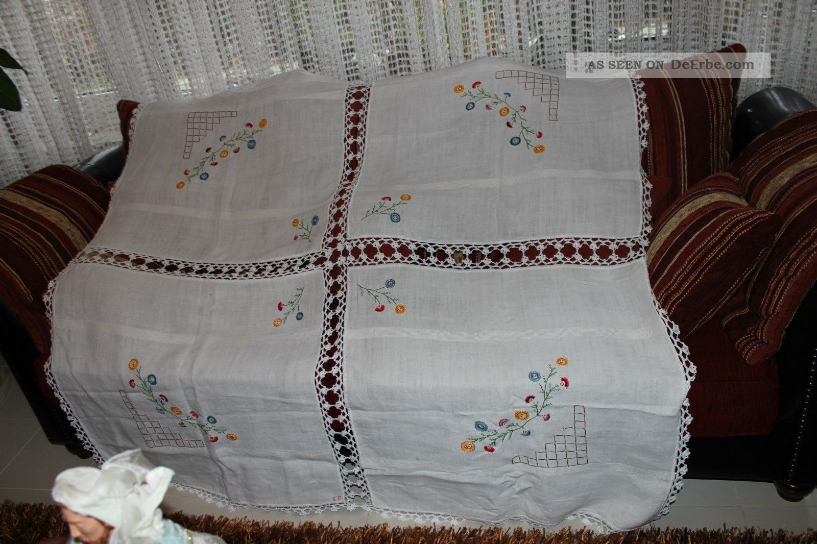 , Weihnach Idee,  Antik Leinen Tischdecke,  Blumen Stickerei,  Häkelspitze,  Häkeleins Tischdecken Bild