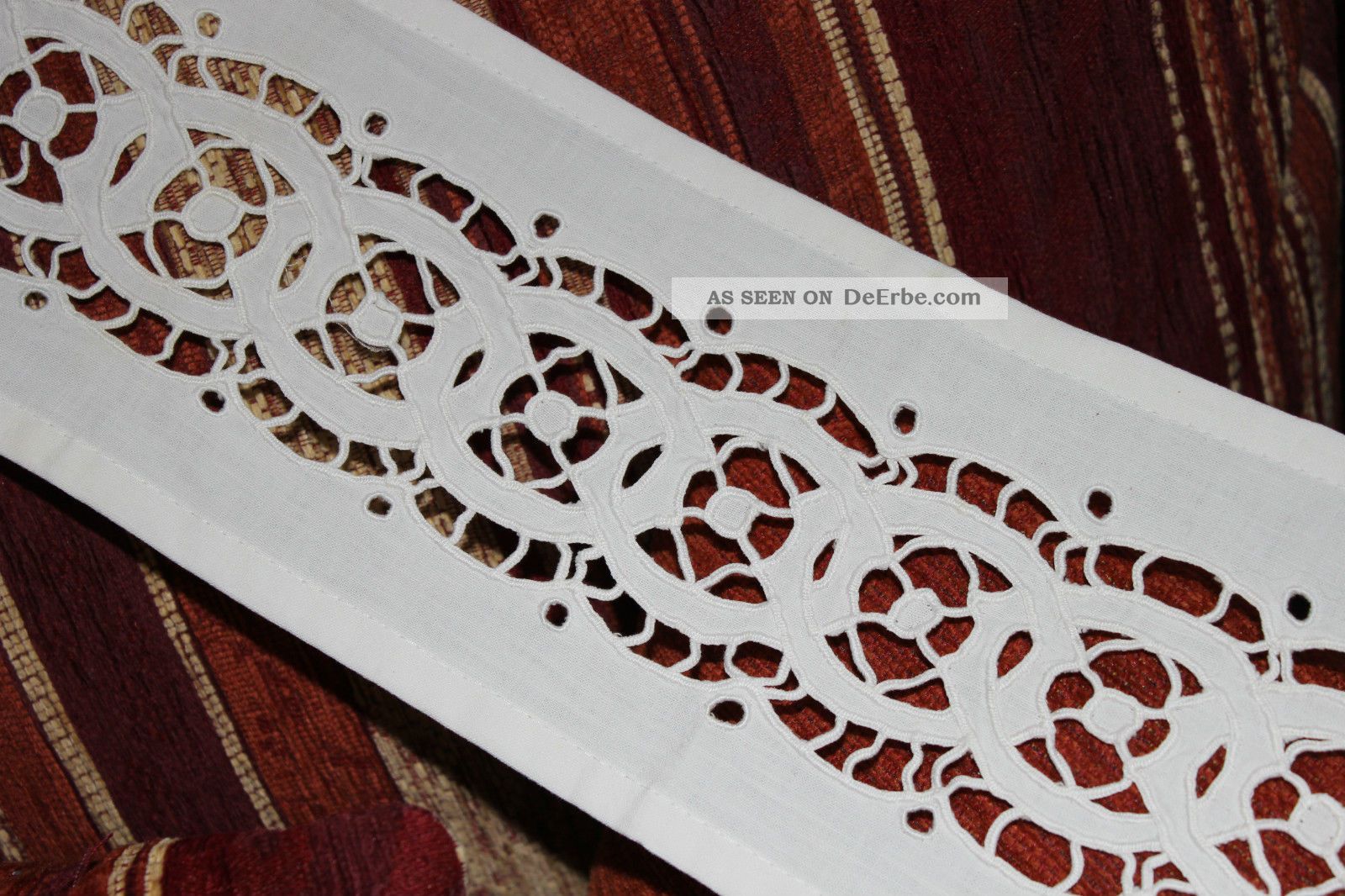 Eine Antik Groß Leinen Läufer,  Richelieu Stickerei Tischwäsche Bild