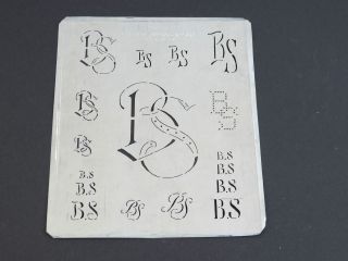 Nr.  64 Monogramm Schablone Bs - Sb Jugendstil Weißblech 18 X 15,  3 Cm Weissstickerei Bild