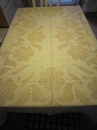 Wunderschöne ältere Tischdecke Leinen Naturweiss Weißnäherei Handarbeit Bild