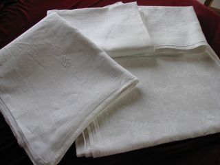 4 Große Alte Tischdecken - Tischdecke - Weiß - Baumwolle,  Leinen,  Damast Bild
