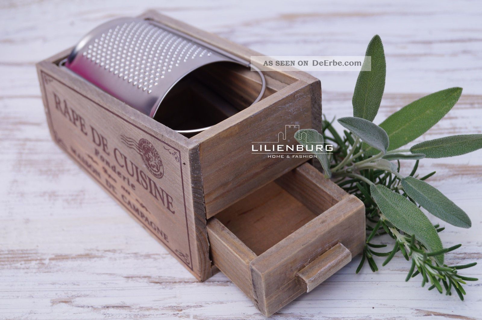 Käsereibe Vintage Retro Muskatreibe Reibe Parmesanreibe Raspel Clayre Hobel Holz Haushalt Bild