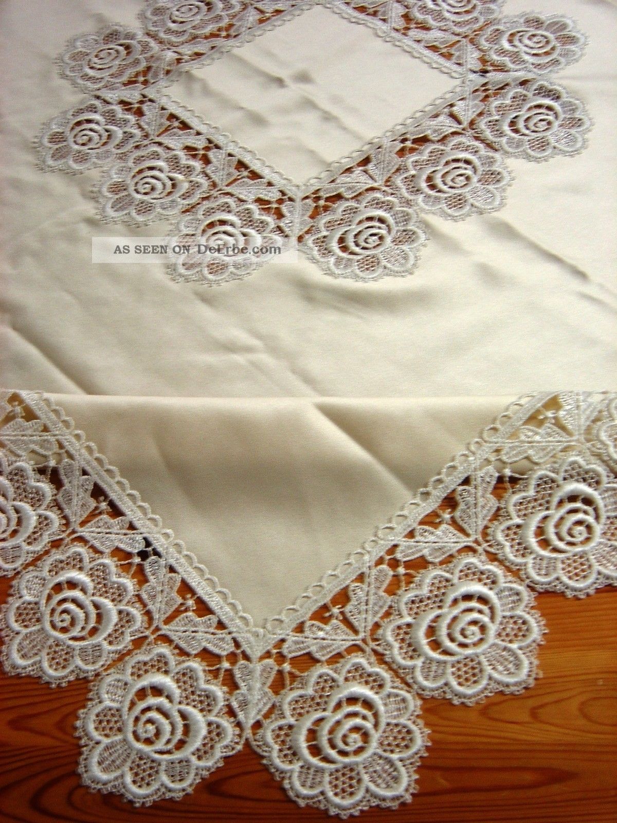 Edle Satin - Mitteldecke,  Creme,  98 X 98 Cm,  Spitze In Creme - Weiß Tischdecken Bild