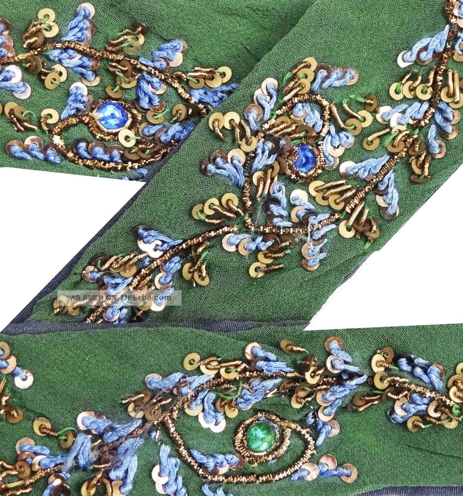 Weinlese 1yd Sari Border Indien Hand Wulstige Spitze Deco Green Ribbon Sewing Tr Textilien & Weißwäsche Bild