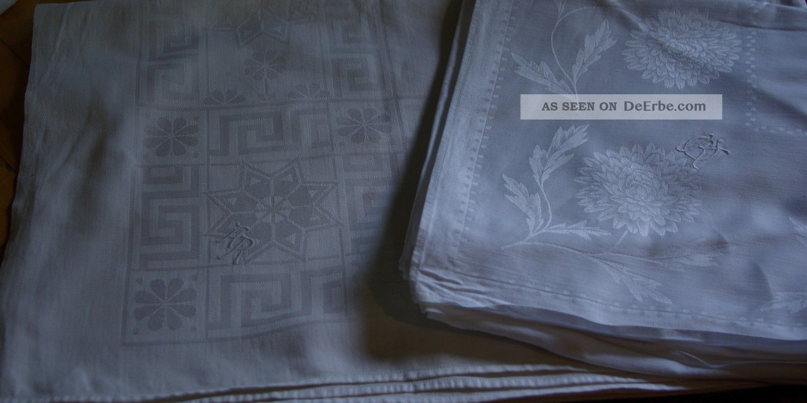 Antik 2x Tischdecke Decke Damast Floral Ca.  80 Jahre Alt Sehr Dekorativ 581 Tischdecken Bild