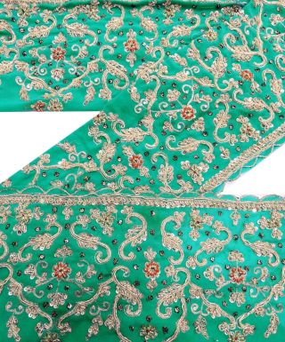 Vintage 1yd Spitze Sari Border Indien Craft Ribbon Hand Perlen Nähen Trim Grün Bild