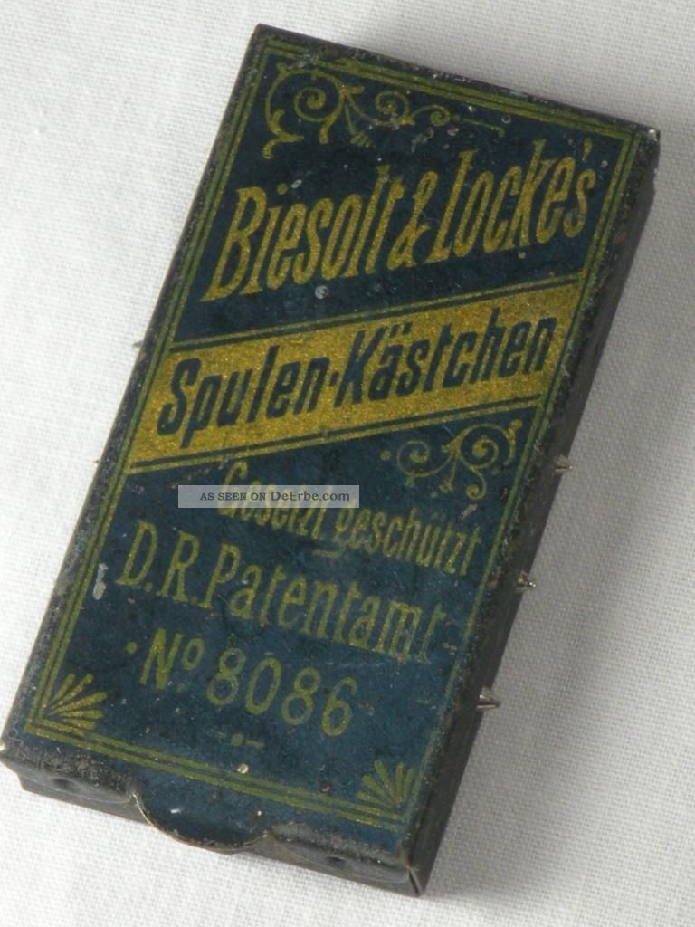 Antik Blechdose Nähmaschine SpulenkÄstchen Biesolt & Locke D.  R.  Pat.  Frankreich Schneider Bild