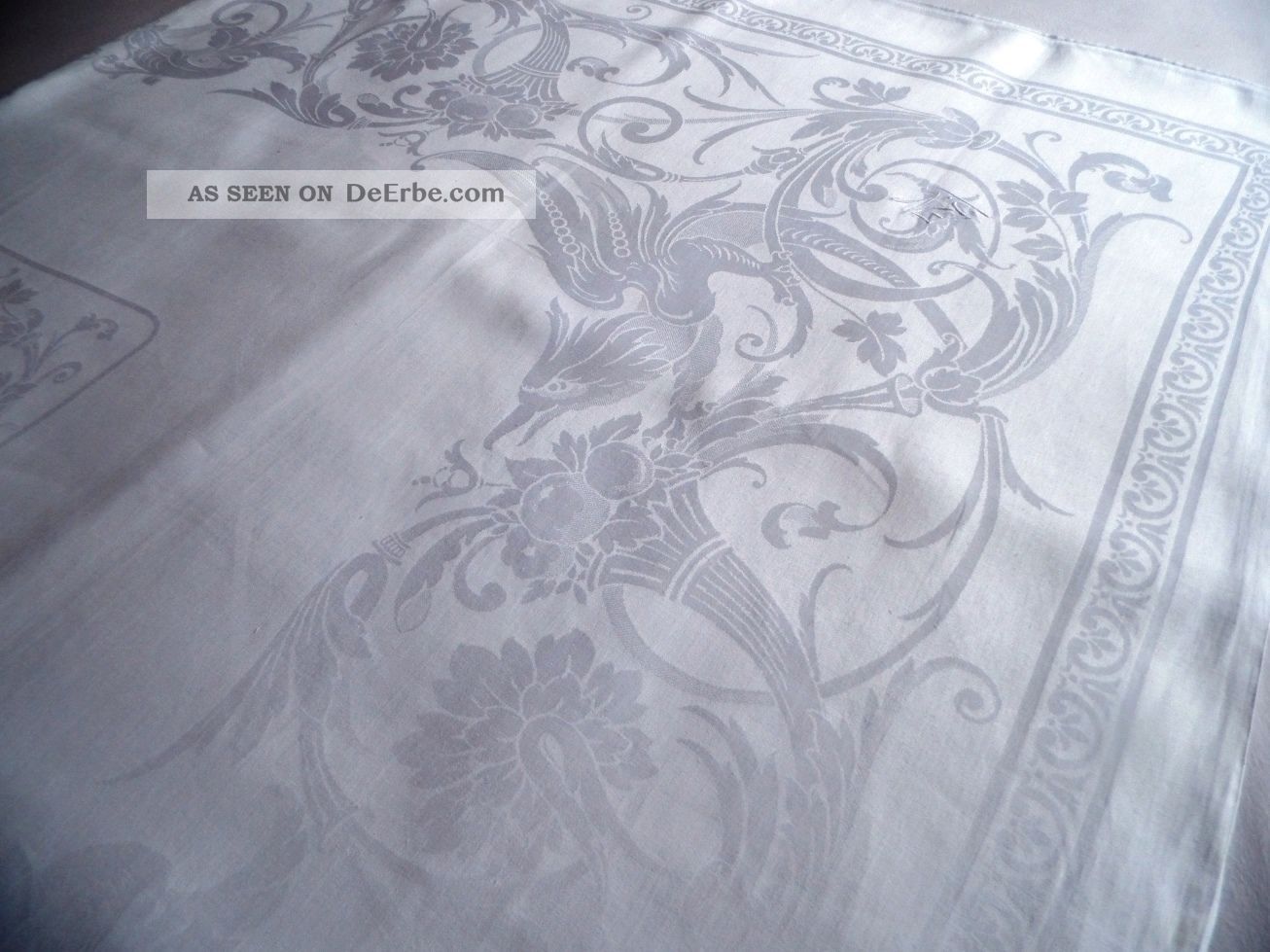 Jugendstil Tafeltuch Dam - Leinen Fabelwesen Früchte Weiss 192 X 392 Tischdecken Bild