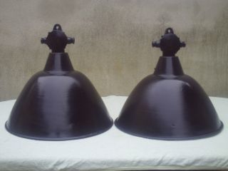 2 X Alte Lampe Fabriklampe Industrielampe Emaillelampe Emaille Bauhaus Art - Deco Bild