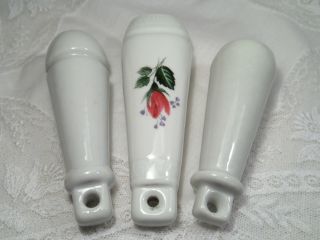 3 X Toilettenspülung Abzieher Toilettengriff Aus Porzellan Weiß / Blumen 1900 - 60 Bild