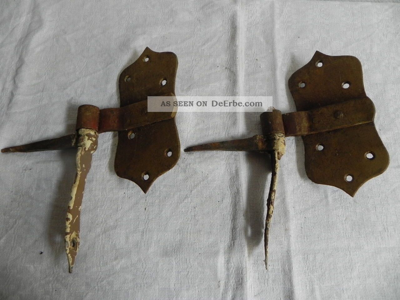 Paar Barock Eisenbänder / Türbänder Mit Türangeln / Stützkolben 18.  Jh.  Nr.  3 Original, vor 1960 gefertigt Bild