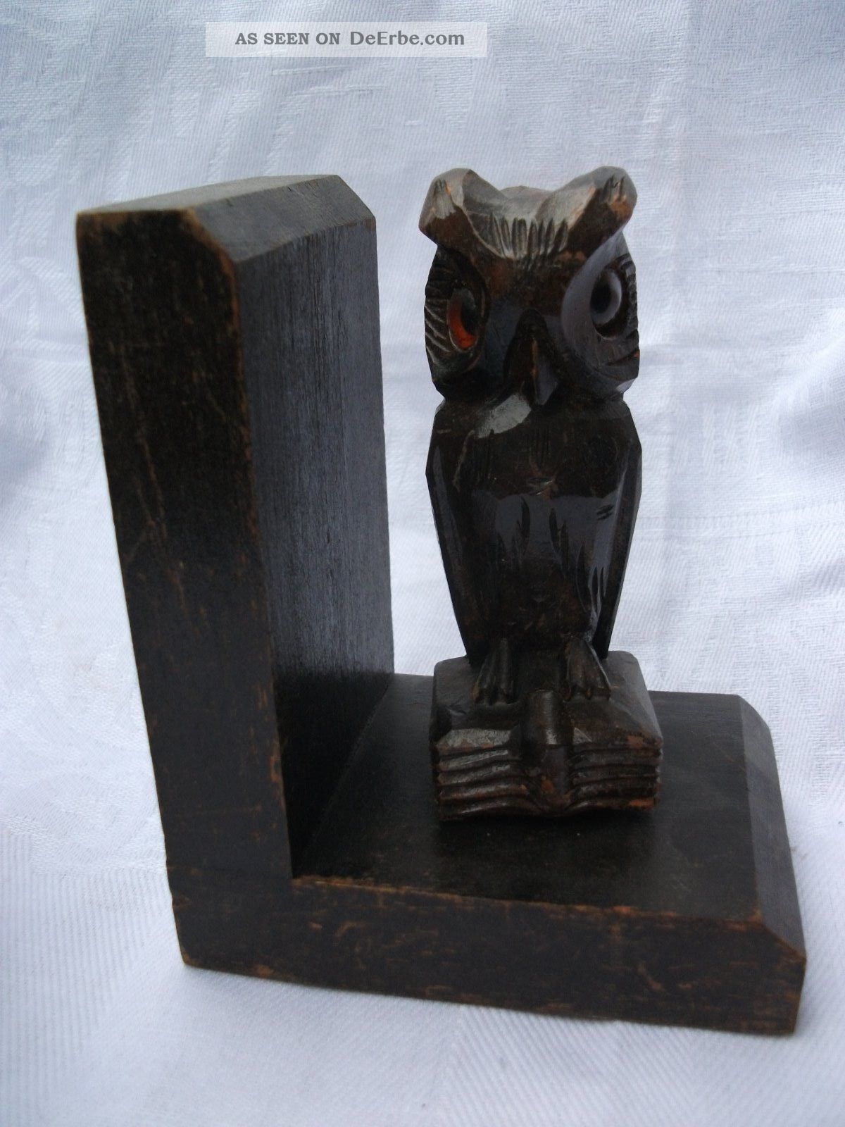 2 Alte Buchstützen Aus Holz, Massiv, Eulen