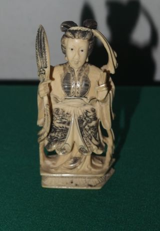 Figur Chinesin 19.  Jahrhdt.  Bein Geschnitzt Bild