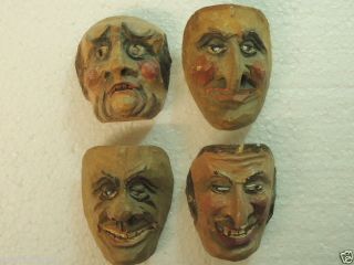 Sehr Seltene Alte Holzgeschnitzte Mittenwalder Miniatur Masken Bild