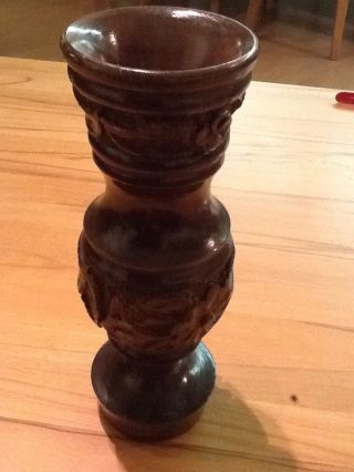 Kerzenständer Handarbeit Alt Antik Sammlerstück Holz Schnitzerei Braun Bild