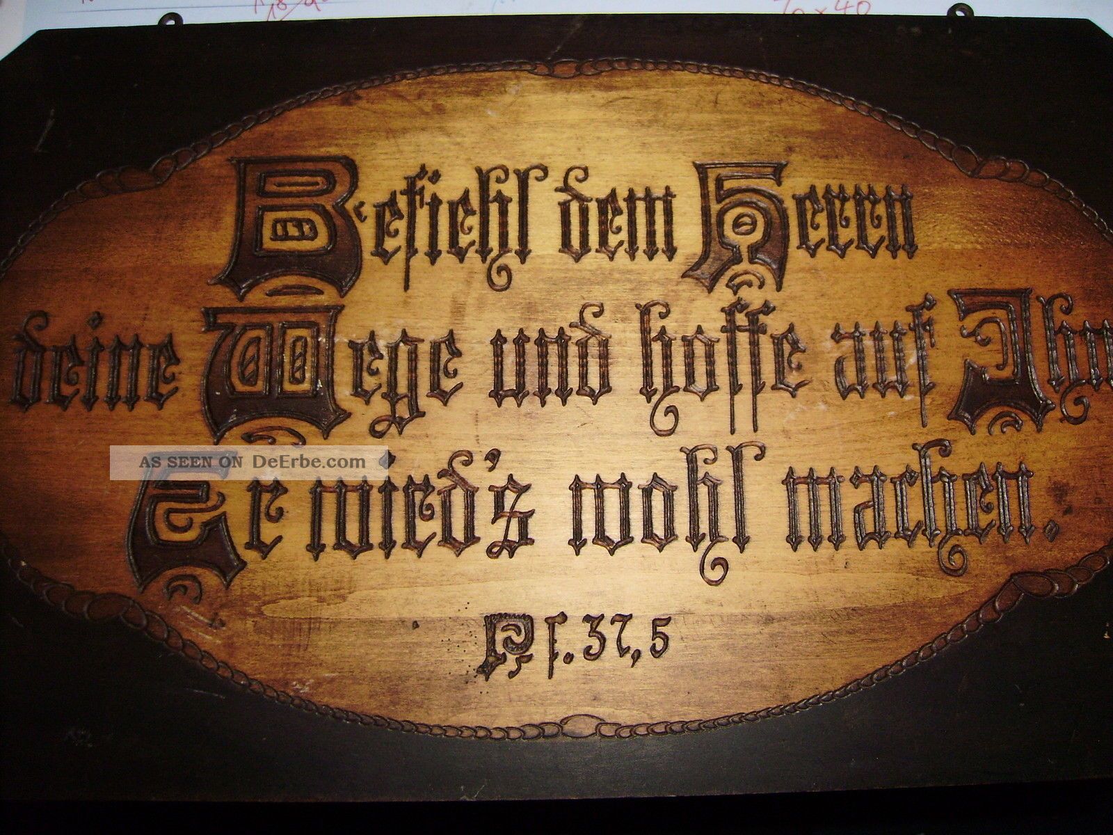 Altes Holzbild Mit Spruch Psalmen 37 5
