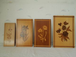 4 X Intarsien Bilder Holzbilder Einlegearbeiten Blumenmotive Bild