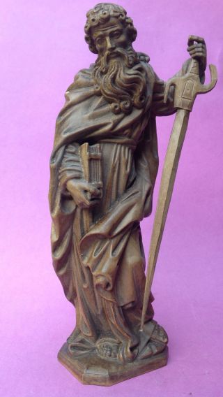 Barock Holzfigur Geschnitzt Heiligenfigur Apostel Heiliger Paulus Buch Schwert Bild